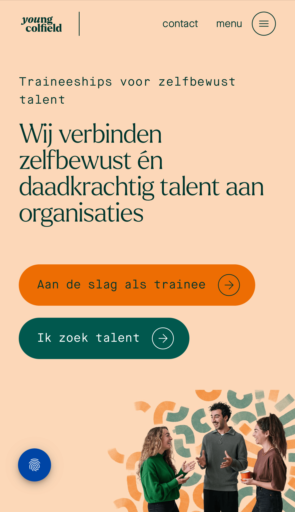Mobiele weergave van de website van Young Colfield